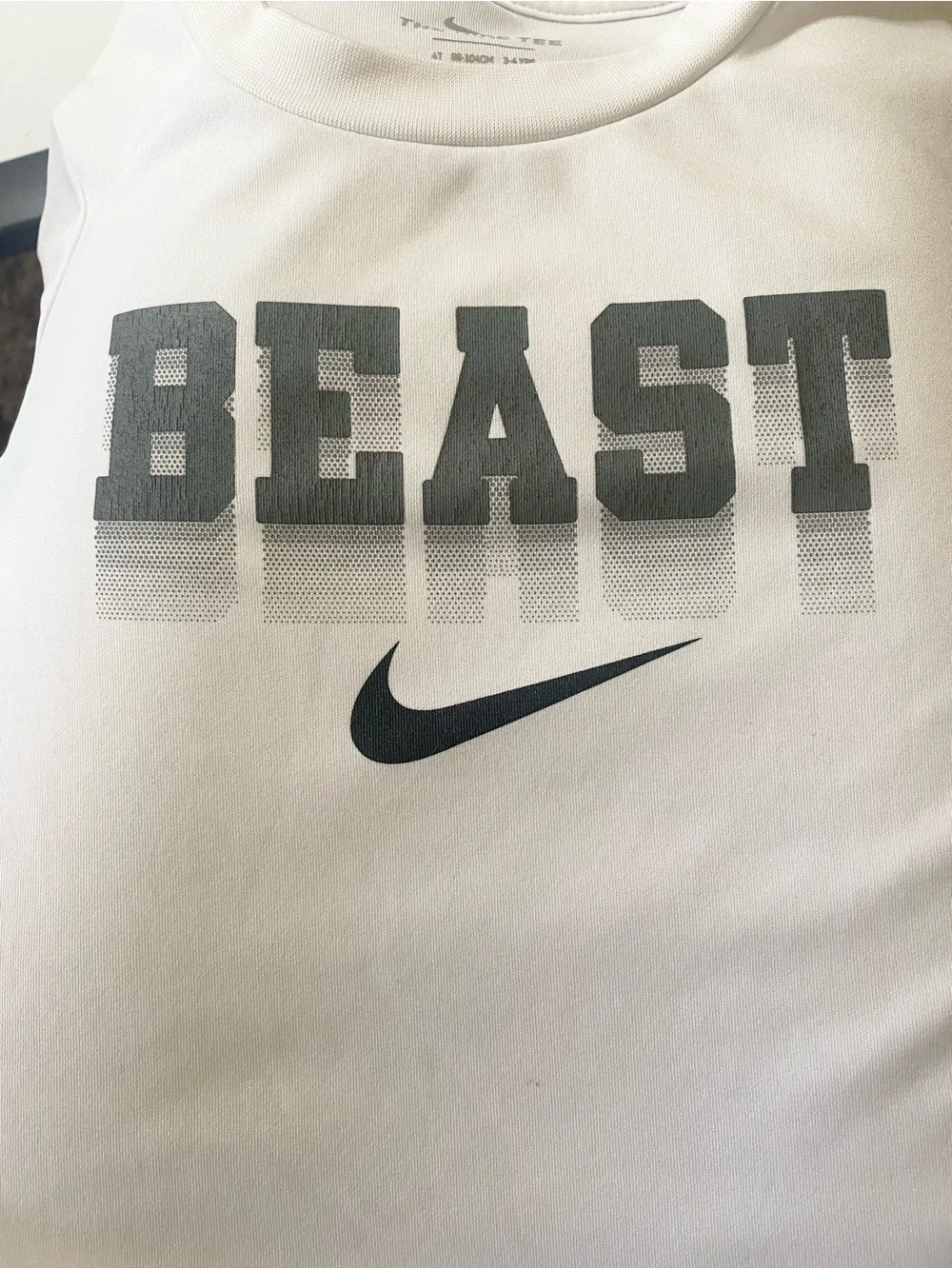 Nike White Long-Sleeve 'BEAST' Dri-Fit Performance Tee Toddler Boy 3-4 years